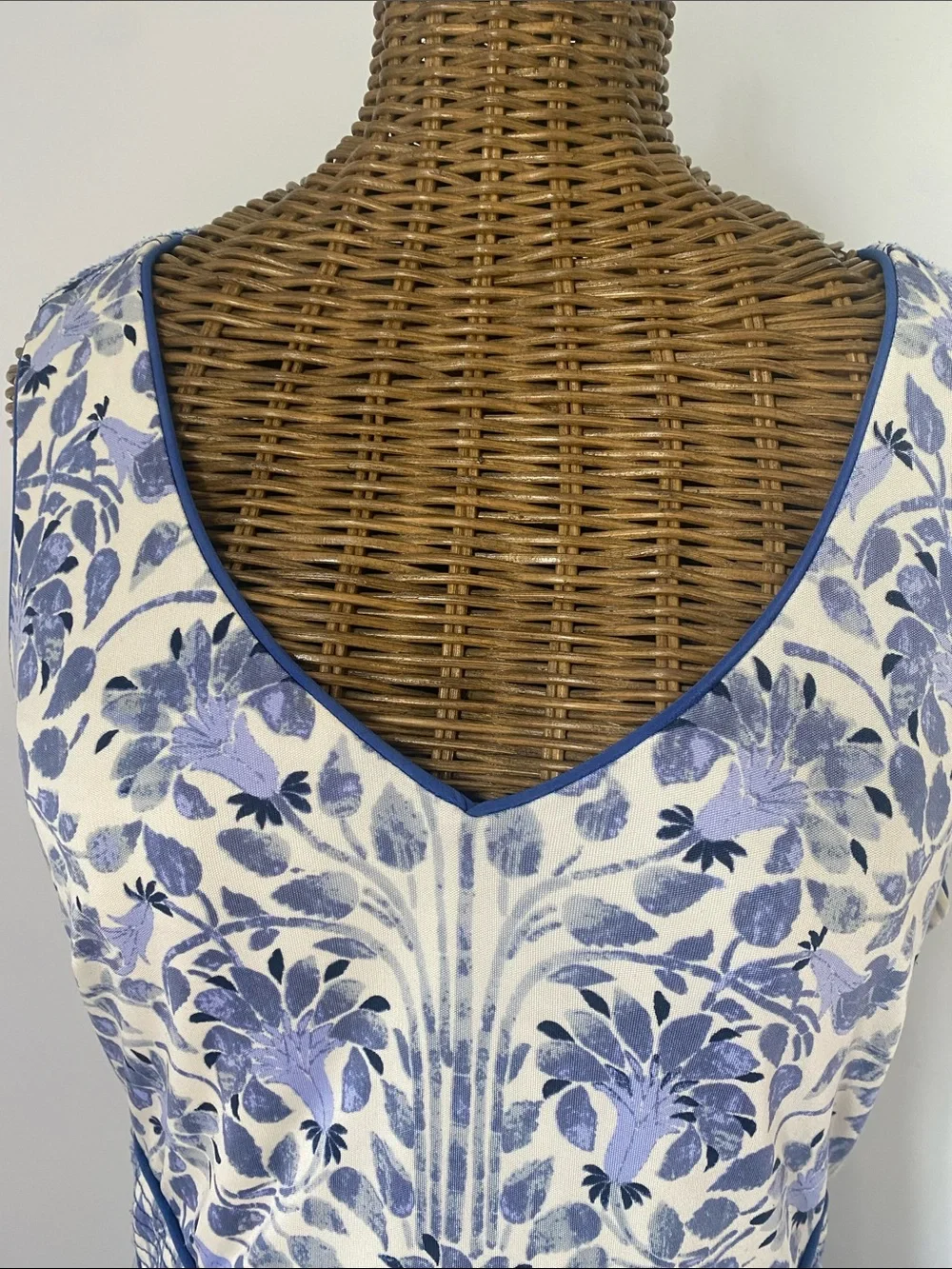 Tory Burch Blue and White Floral V-Neck Midi Dress